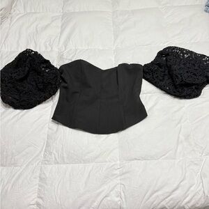DO+BE Black Strapless Lace Blouse